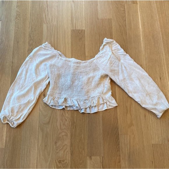 Japna Peasant Blouse Ruched Cream Top Large - Picture 2 of 8